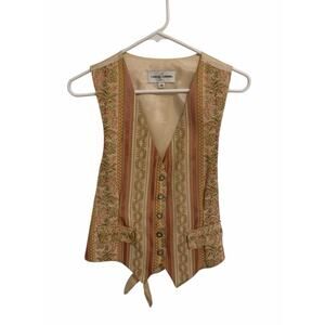 Casual Corner Women's Medium Ivory Pink V-Neck Tie Back Sleeveless Vest